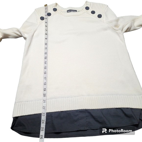 Karl Lagerfeld Paris White Mix Media Layered Ribbed Shoulder Detail Sweater S - Picture 8 of 10
